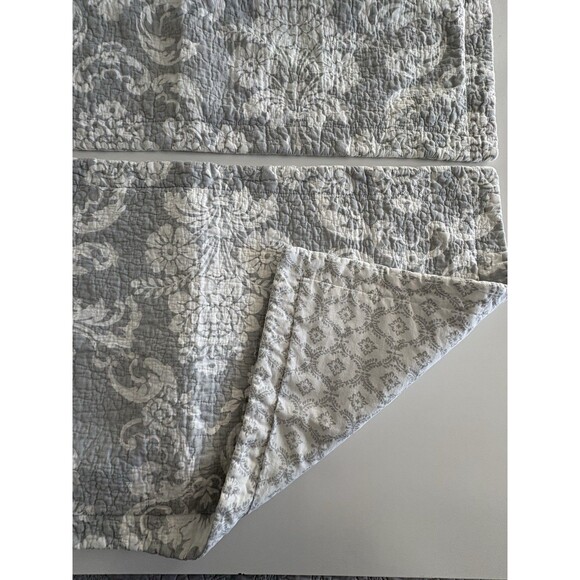 Laura Ashley Quilted King Pillow Shams Pair Gray White Floral Reversible - Picture 4 of 12